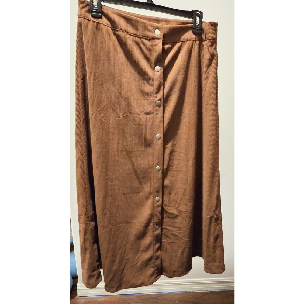 CIDER Corduroy Mid Rise Solid Button Ruffle Midi Skirt, Size L